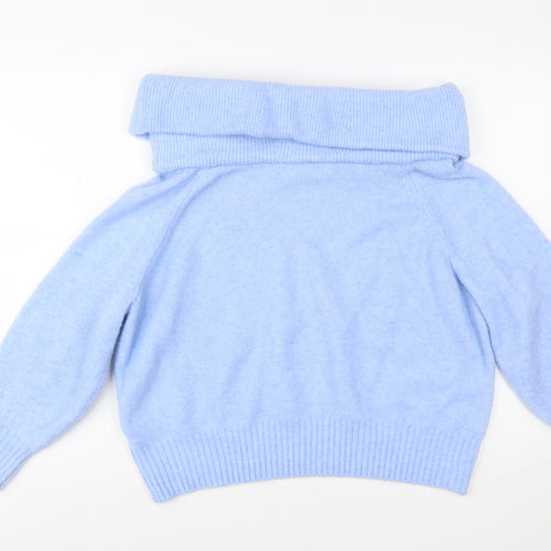 H&M Womens Blue Cowl Neck Knit Jumper Size 12