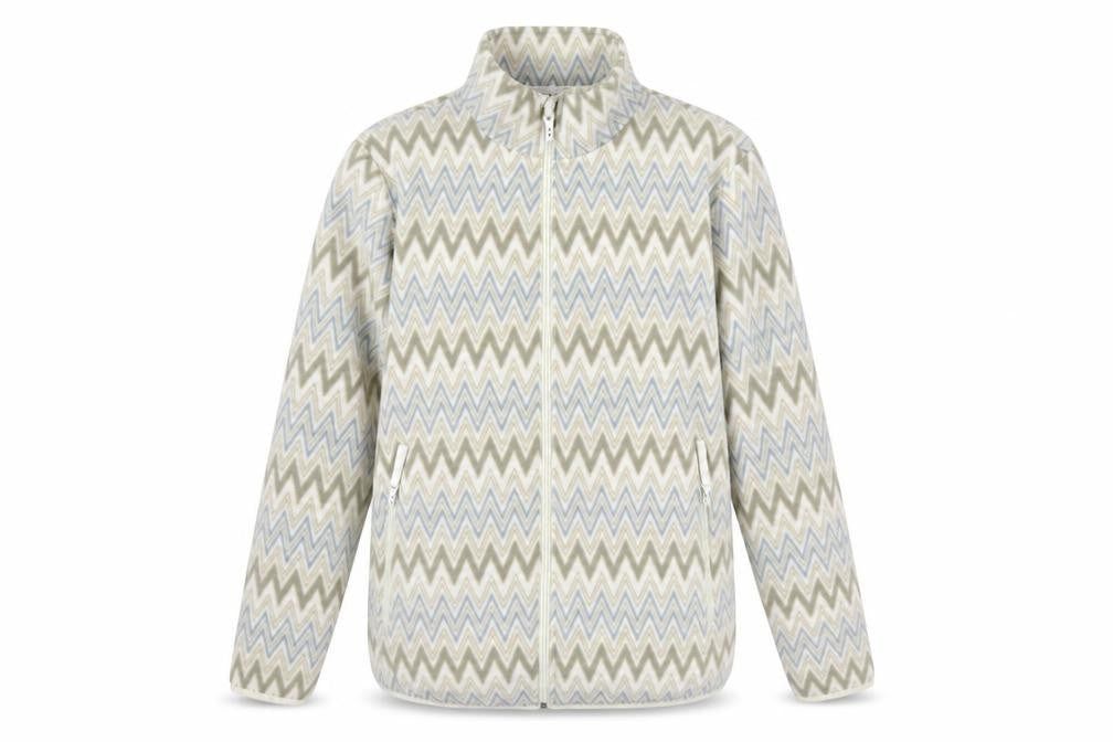 Front view of Damart Men Beige Geometric Fleece Zip Jacket, size 44, Regular