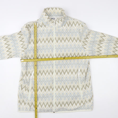 Damart Men Beige Geometric Fleece Zip Jacket Size 44 Regular