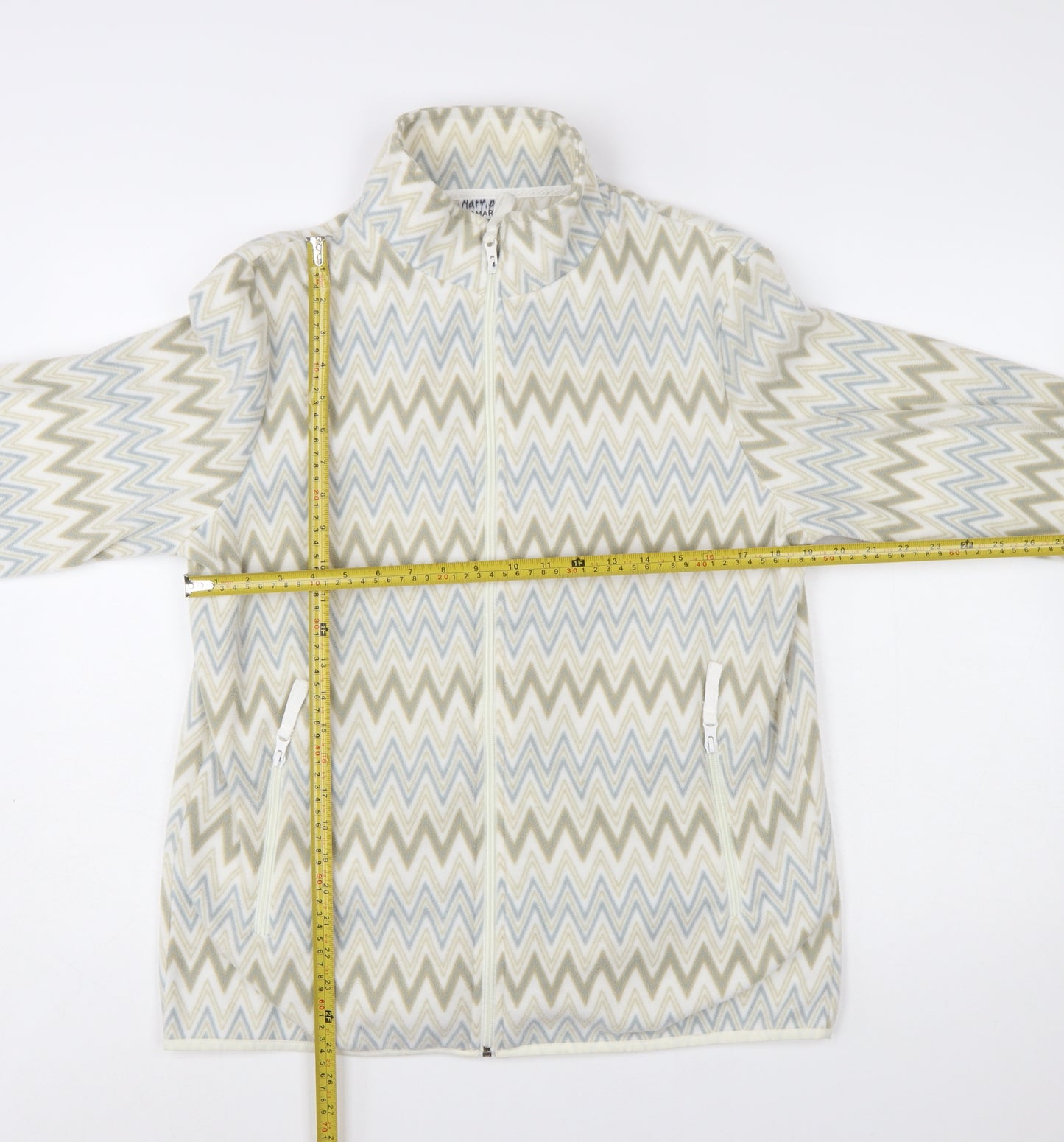 Damart Men Beige Geometric Fleece Zip Jacket Size 44 Regular