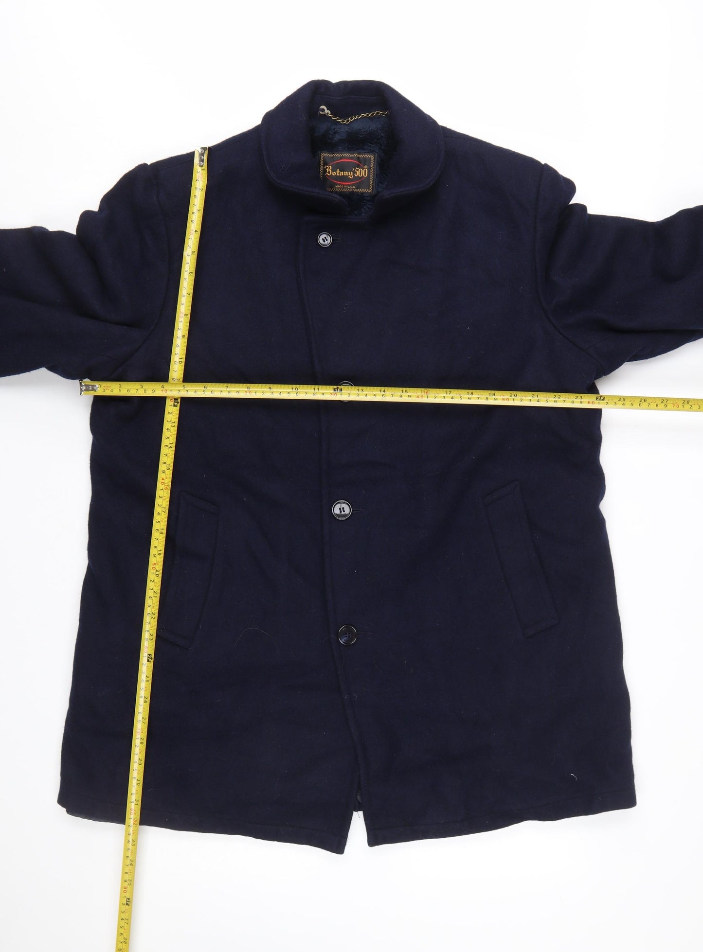Botany 500 Men's Navy Blue Wool Overcoat Size 46 Regular Classic