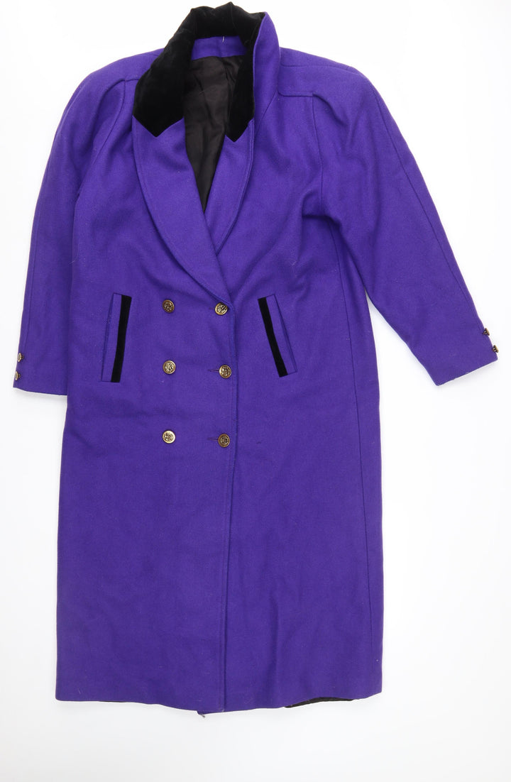 Emblem Women’s Purple Wool Blend Long Double Breasted Overcoat Size 10
