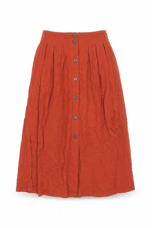 Front view of ASOS Women Brown A-Line Midi Skirt, size 4, Button Front Viscose