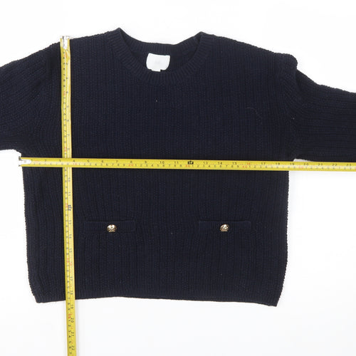 H&M Women's Blue Chunky Knit Cotton Acrylic Crew Neck Jumper Size 12