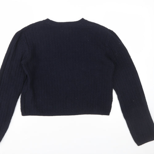 H&M Women's Blue Chunky Knit Cotton Acrylic Crew Neck Jumper Size 12