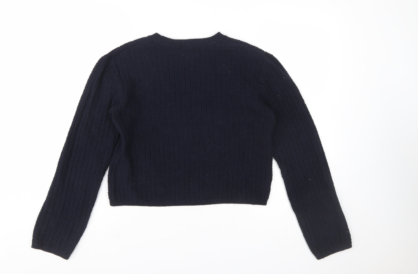 H&M Women's Blue Chunky Knit Cotton Acrylic Crew Neck Jumper Size 12