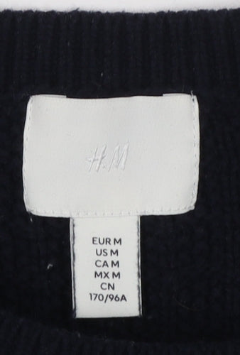 H&M Women's Blue Chunky Knit Cotton Acrylic Crew Neck Jumper Size 12