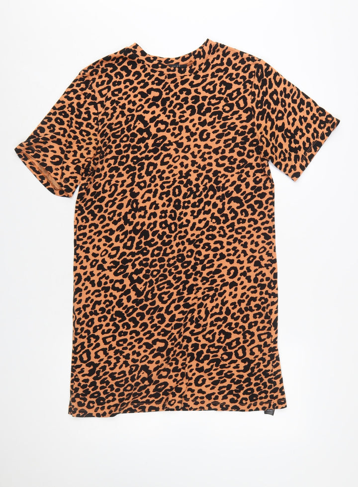 ASOS DESIGN Women's Brown Leopard T-Shirt Dress UK 12