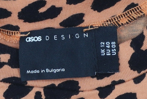 ASOS DESIGN Women's Brown Leopard T-Shirt Dress UK 12