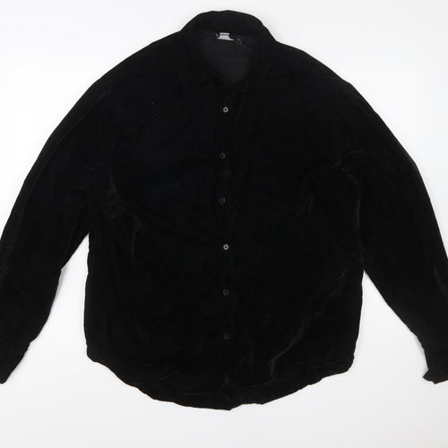 ASOS DESIGN Men's Black Velvet Button-Up Shirt Size M