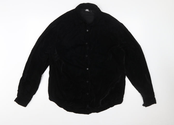 ASOS DESIGN Men's Black Velvet Button-Up Shirt Size M