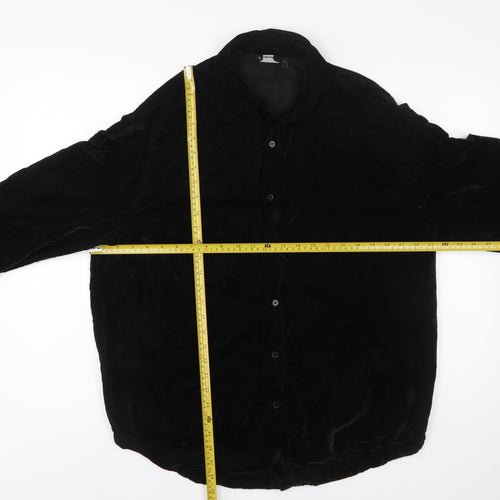 ASOS DESIGN Men's Black Velvet Button-Up Shirt Size M