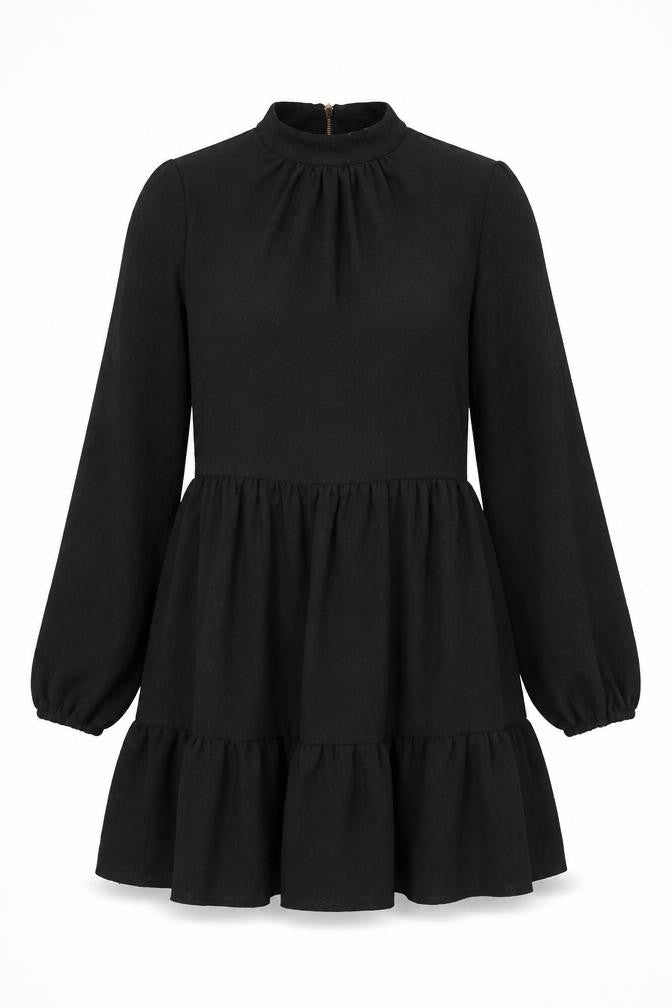 Closet London Women's Black A-Line Long Sleeve High Neck Dress UK 12