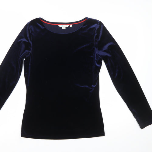 Boden Women Blue Velvet Long Sleeve Boat Neck Blouse Size 10