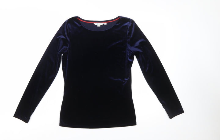 Boden Women Blue Velvet Long Sleeve Boat Neck Blouse Size 10