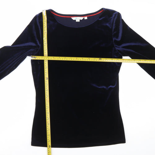 Boden Women Blue Velvet Long Sleeve Boat Neck Blouse Size 10