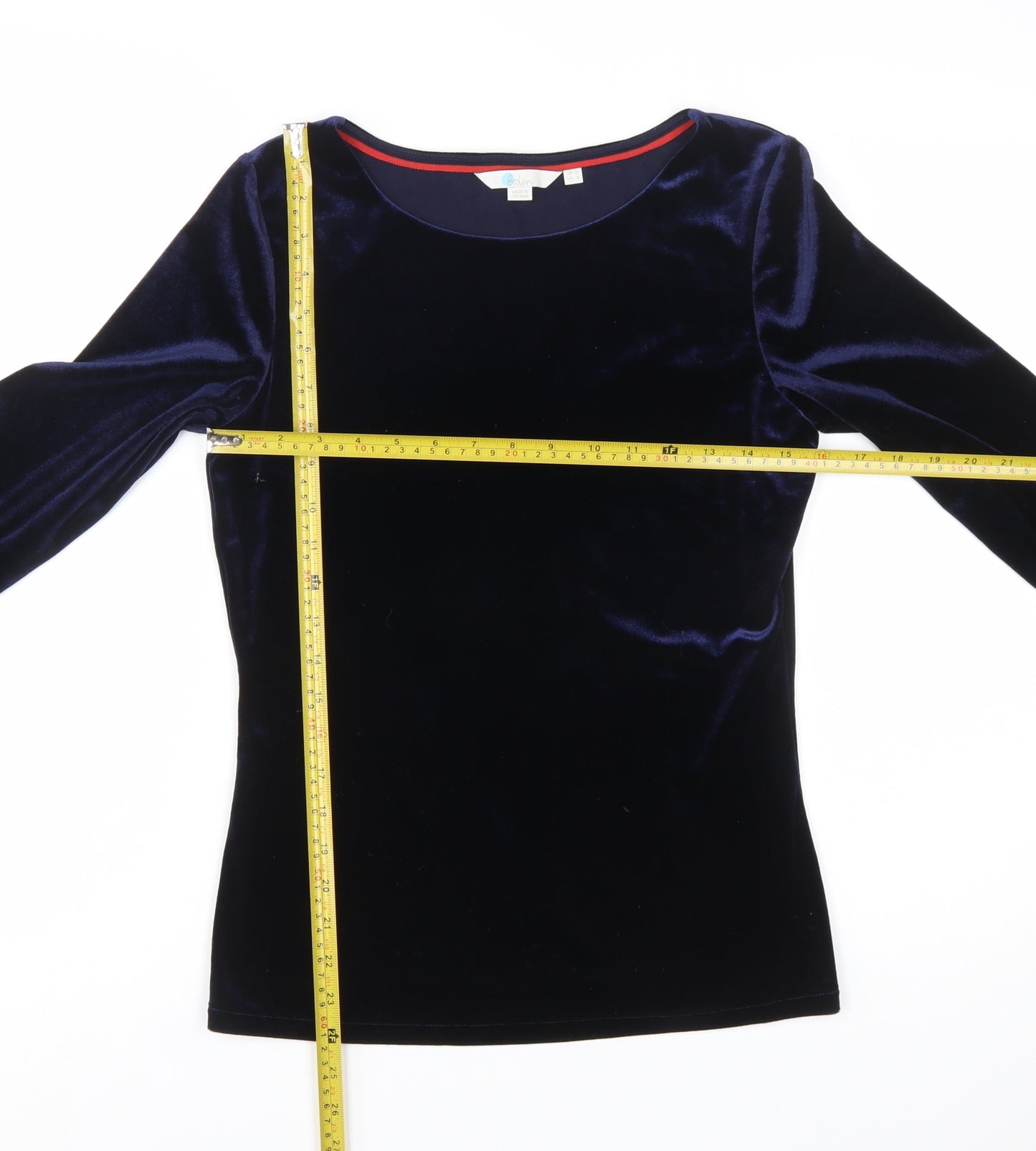 Boden Women Blue Velvet Long Sleeve Boat Neck Blouse Size 10