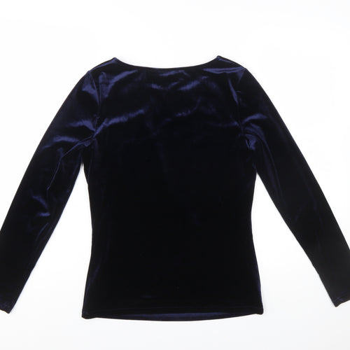 Boden Women Blue Velvet Long Sleeve Boat Neck Blouse Size 10