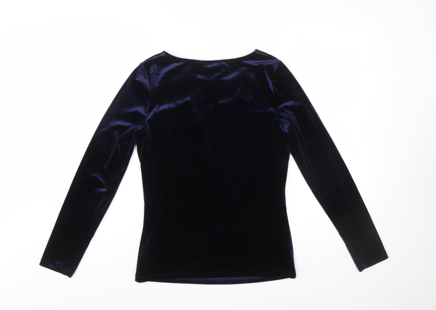 Boden Women Blue Velvet Long Sleeve Boat Neck Blouse Size 10