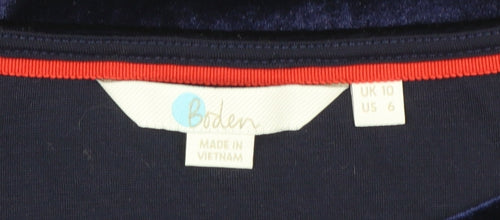 Boden Women Blue Velvet Long Sleeve Boat Neck Blouse Size 10