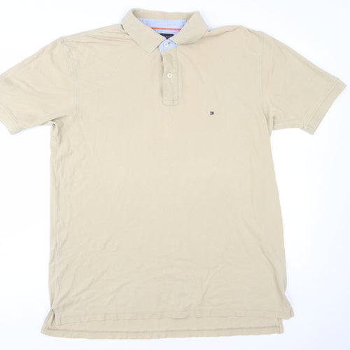 Tommy Hilfiger Men's Beige Cotton Polo Shirt XL Classic Fit