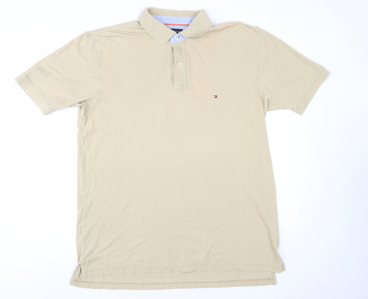 Tommy Hilfiger Men's Beige Cotton Polo Shirt XL Classic Fit
