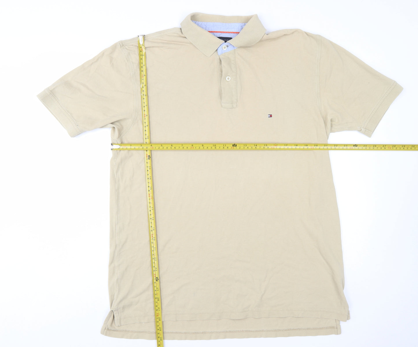 Tommy Hilfiger Men's Beige Cotton Polo Shirt XL Classic Fit