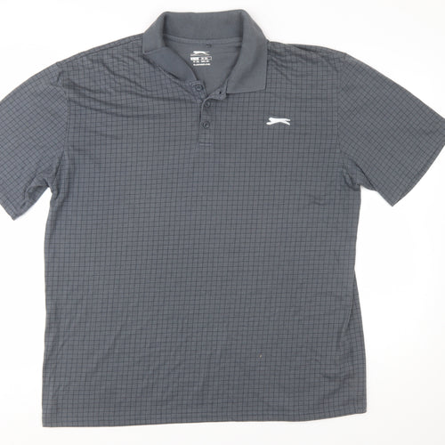 Slazenger Men’s Grey Check 2XL Polo Shirt Quick Dry Sports Top