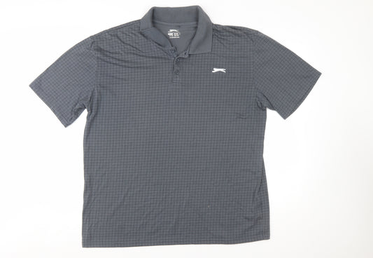Slazenger Men’s Grey Check 2XL Polo Shirt Quick Dry Sports Top