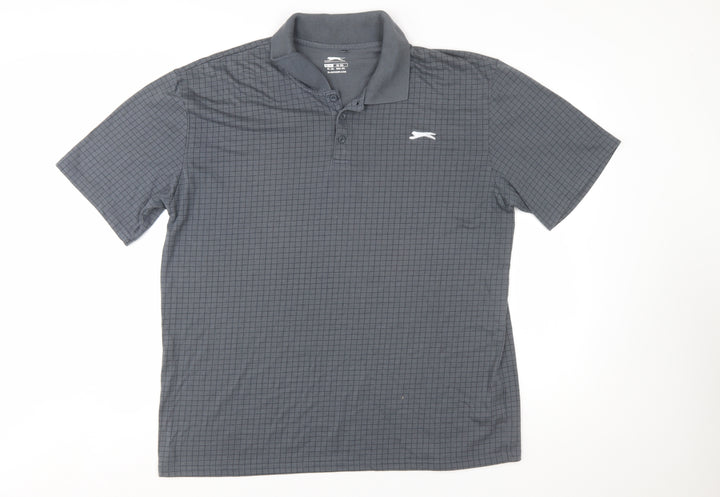 Slazenger Men’s Grey Check 2XL Polo Shirt Quick Dry Sports Top