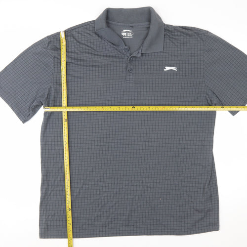 Slazenger Men’s Grey Check 2XL Polo Shirt Quick Dry Sports Top