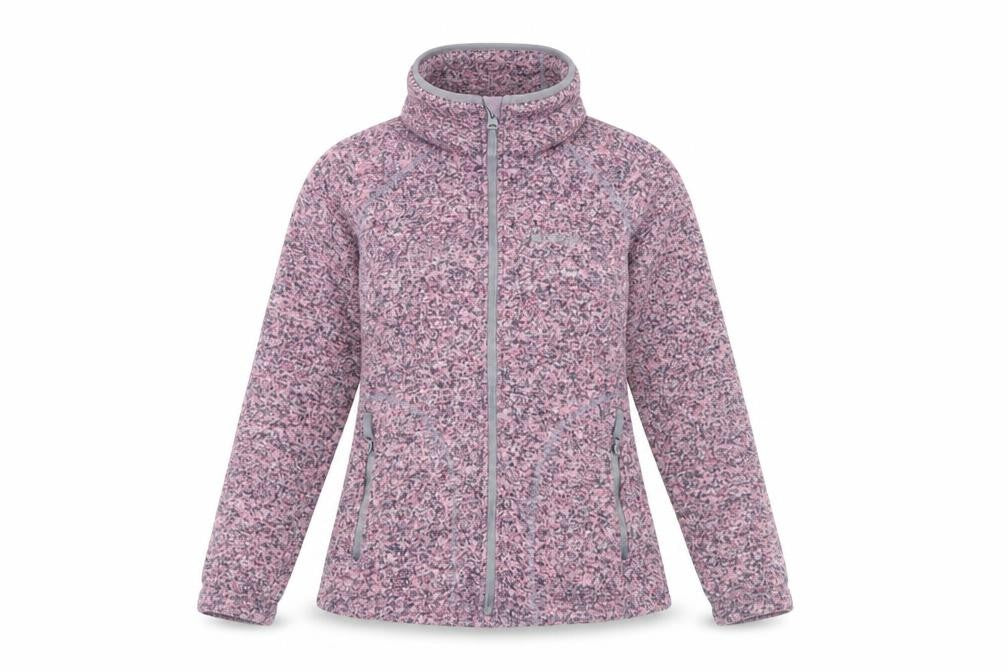 Front view of Mountain Warehouse women’s pink fleece hooded jacket, size UK 10