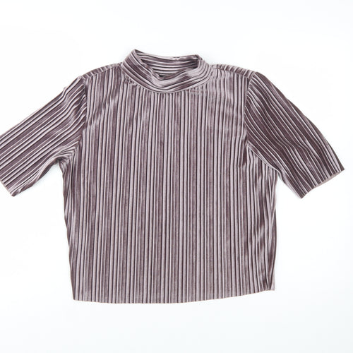 New Look Women’s Purple Velvet Striped Mock Neck Cropped Top Size 6