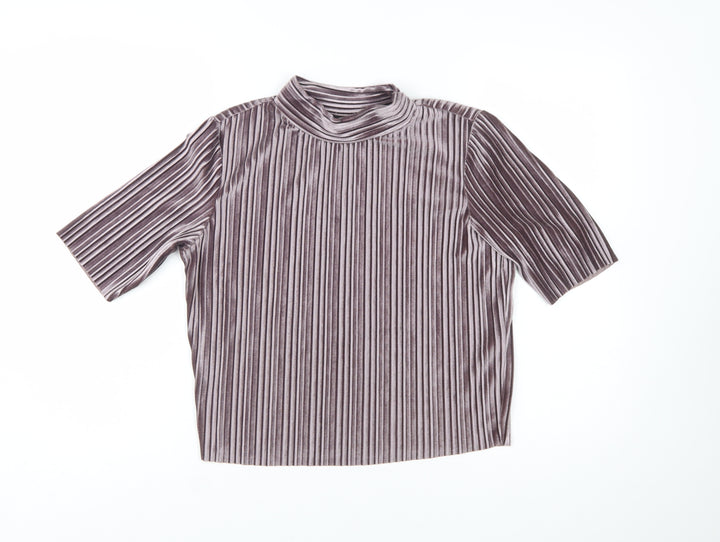 New Look Women’s Purple Velvet Striped Mock Neck Cropped Top Size 6