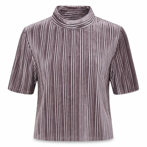 New Look Women’s Purple Velvet Striped Mock Neck Cropped Top Size 6