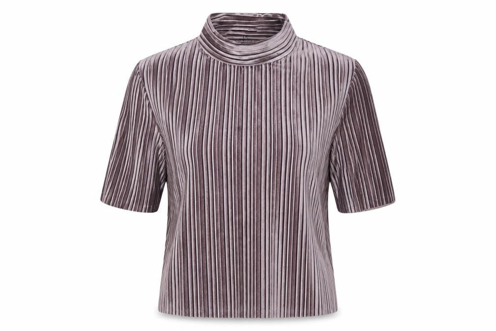 New Look Women’s Purple Velvet Striped Mock Neck Cropped Top Size 6