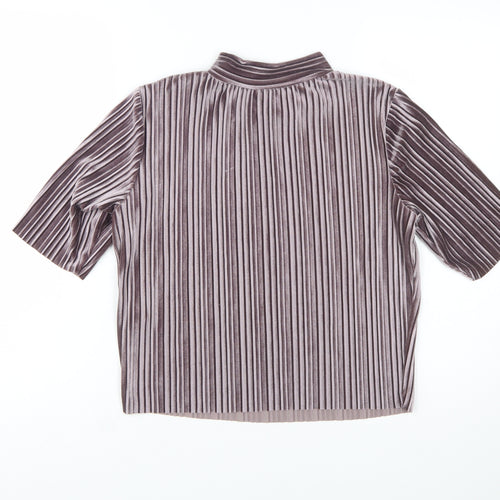 New Look Women’s Purple Velvet Striped Mock Neck Cropped Top Size 6