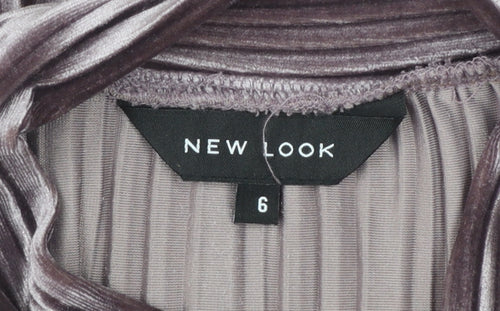 New Look Women’s Purple Velvet Striped Mock Neck Cropped Top Size 6