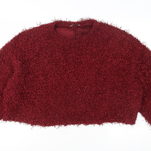 Zara Women Red Chunky Knit Pullover Jumper Size 10 Relaxed Fit