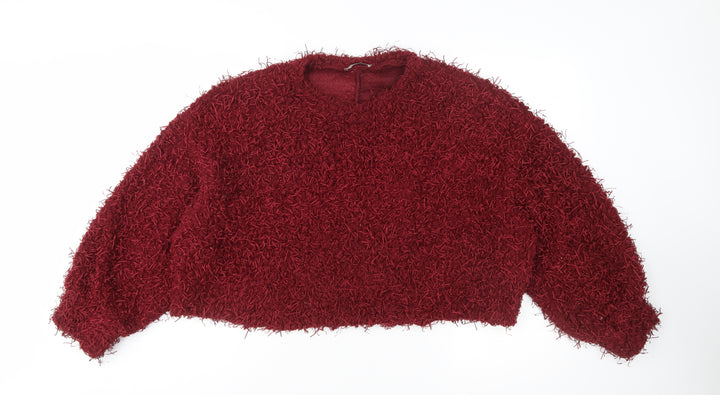 Zara Women Red Chunky Knit Pullover Jumper Size 10 Relaxed Fit