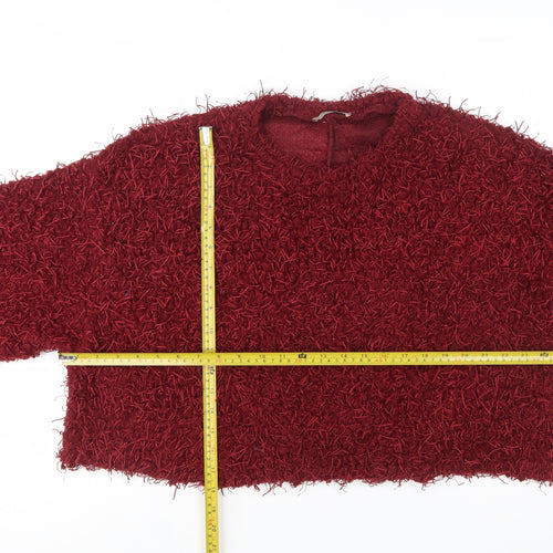 Zara Women Red Chunky Knit Pullover Jumper Size 10 Relaxed Fit