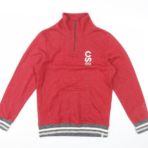Bruzer Men’s Red 1/4 Zip Cotton Jumper M High Neck Casual Pullover