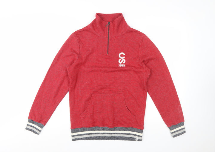 Bruzer Men’s Red 1/4 Zip Cotton Jumper M High Neck Casual Pullover
