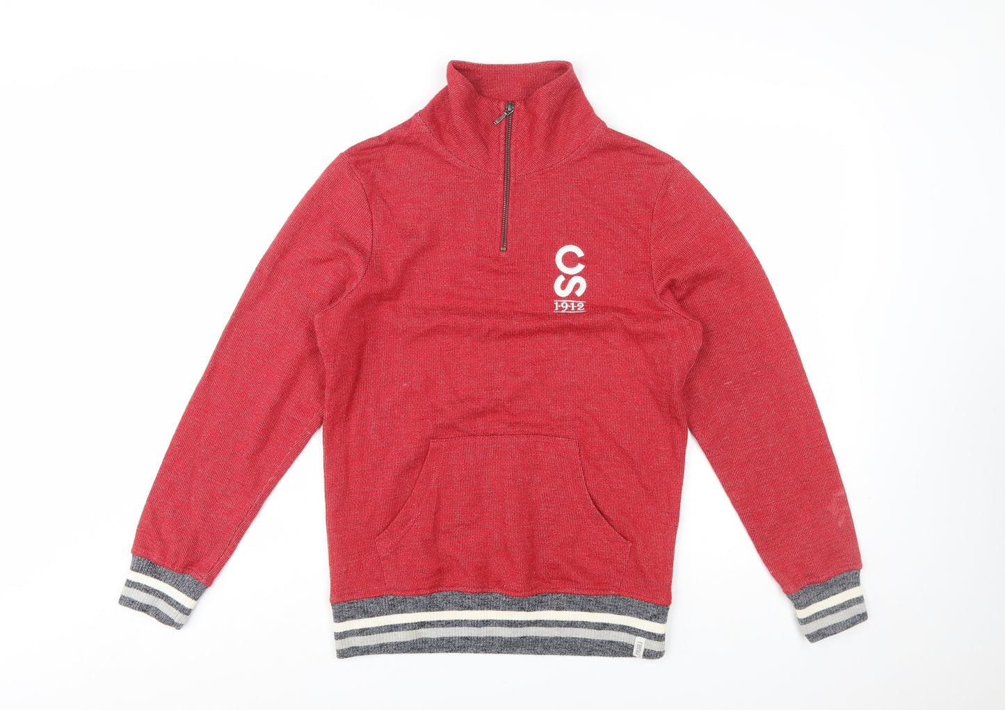 Bruzer Men’s Red 1/4 Zip Cotton Jumper M High Neck Casual Pullover