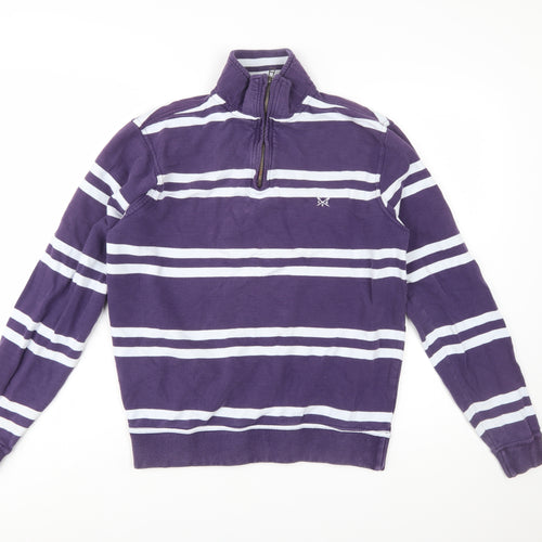 Crew Clothing Men's Purple Striped 1/2 Zip Cotton Sweatshirt Size S