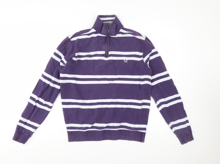 Crew Clothing Men's Purple Striped 1/2 Zip Cotton Sweatshirt Size S
