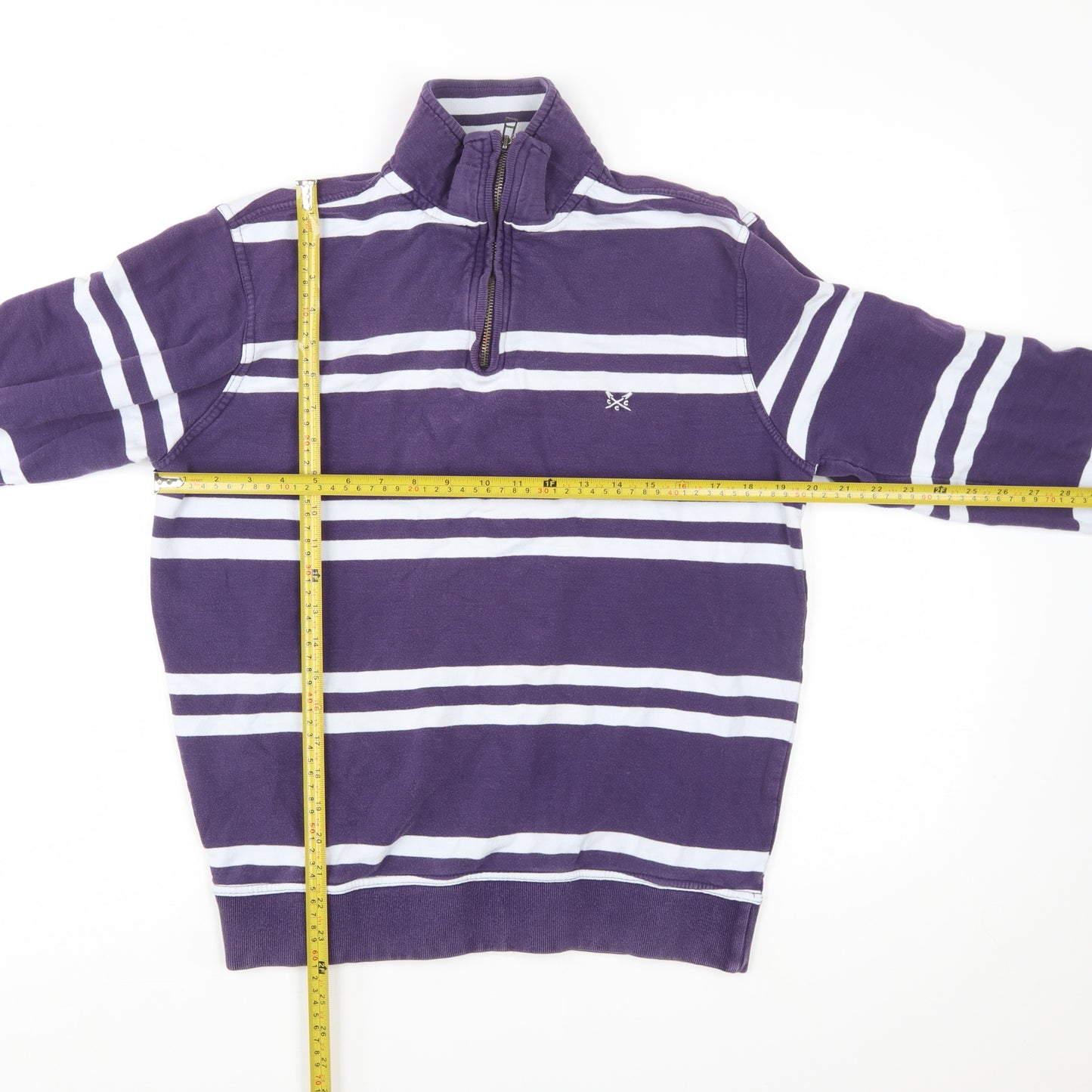 Crew Clothing Men's Purple Striped 1/2 Zip Cotton Sweatshirt Size S