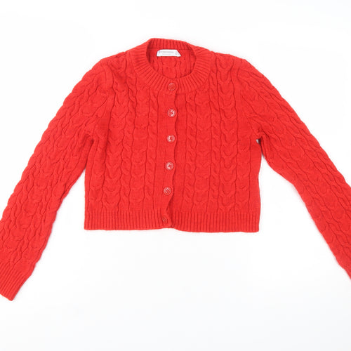 Stradivarius Women Red Cable-Knit Cardigan Jumper S