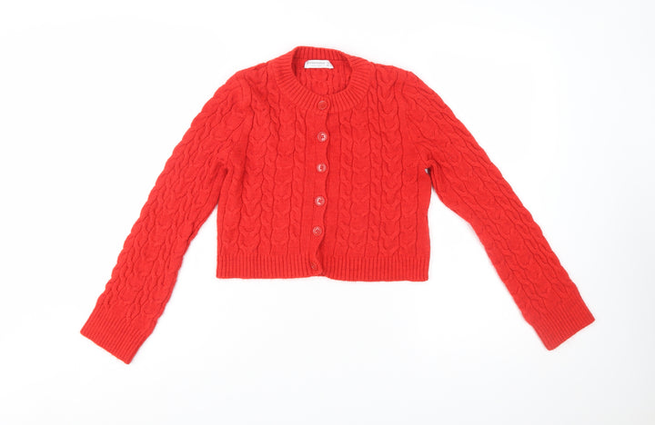 Stradivarius Women Red Cable-Knit Cardigan Jumper S