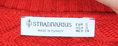 Stradivarius Women Red Cable-Knit Cardigan Jumper S